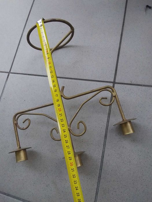 Stary nietypowy świecznik 3 ramienny metalowy zabytkowy przedmot z PRL