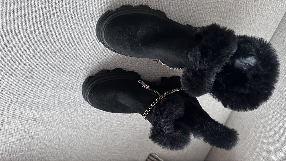 Botki buty damskie zimowe śniegowce czarne