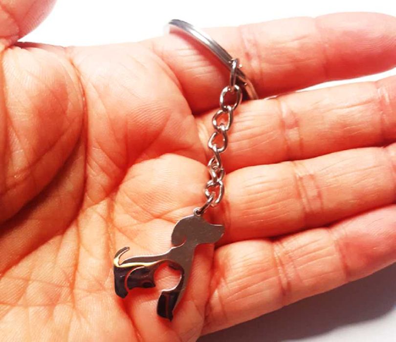 Brelok Breloczek Srebrny Pies Piesek Kot Kotek Stal Chirurgiczna