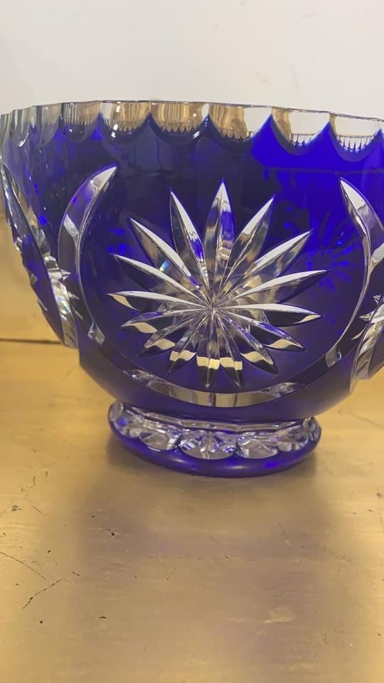 Taça cristal double em azul cobalto