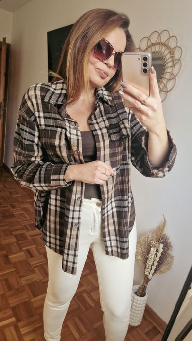 Koszula jesienna krata czekoladowa Varlesca chicaca XS S M