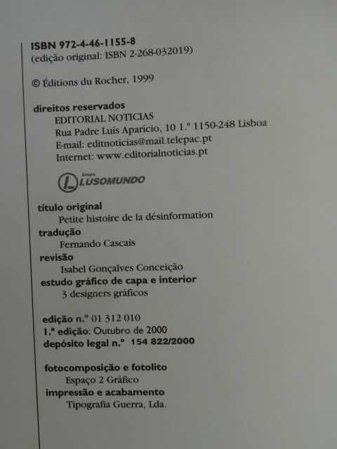 Pequena História da Desinformação de Vladimir Volkoff - 1ª Edição