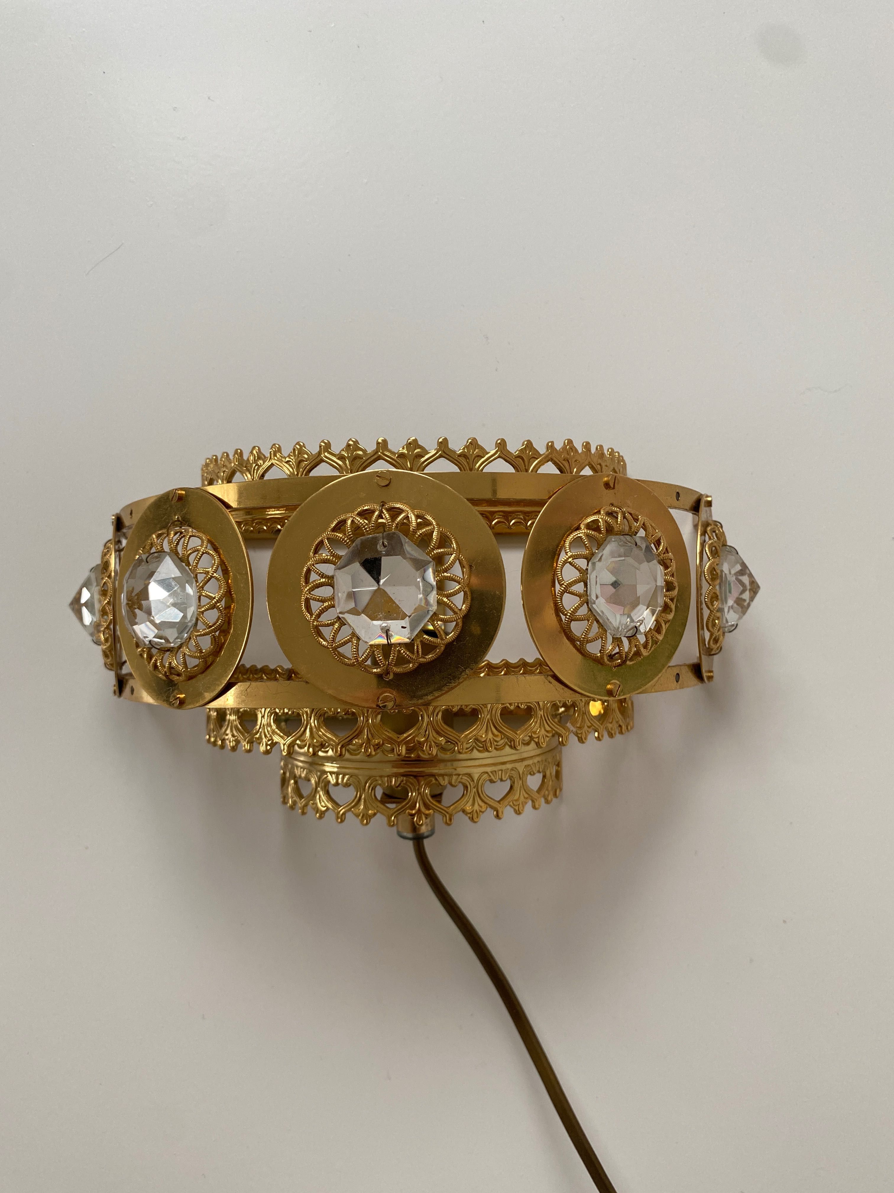 kinkiety złoty kryształowy kryształki retro lampa na ścianę