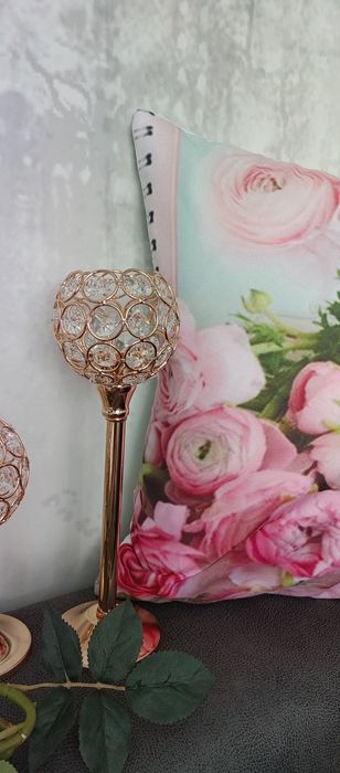 Świecznik zestaw komplet złote kryształki 3 sztuki glamour vintage