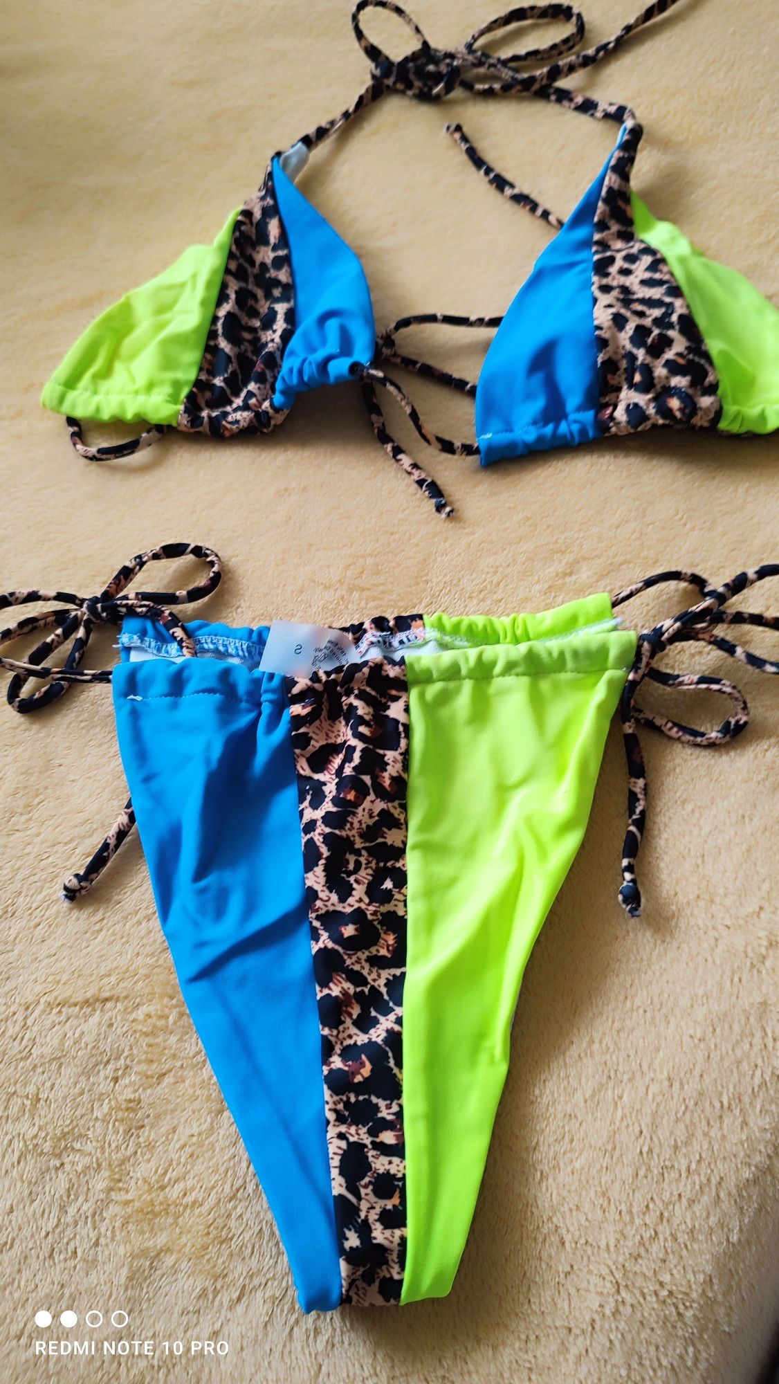 Strój kąpielowy dwuczęściowy kostium bikini panterka neon
