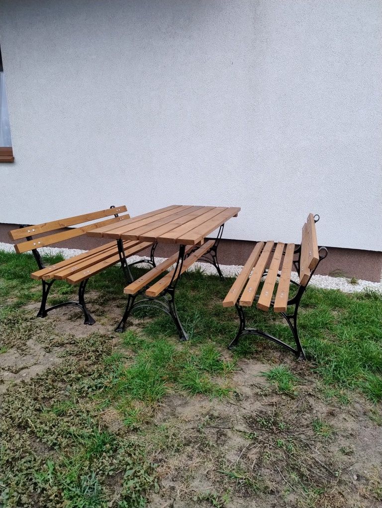 Meble ogrodowe metal drewno zestaw