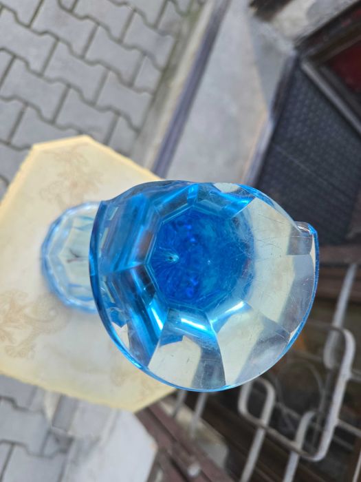 Stary szklany niebieski wazon anrt deco