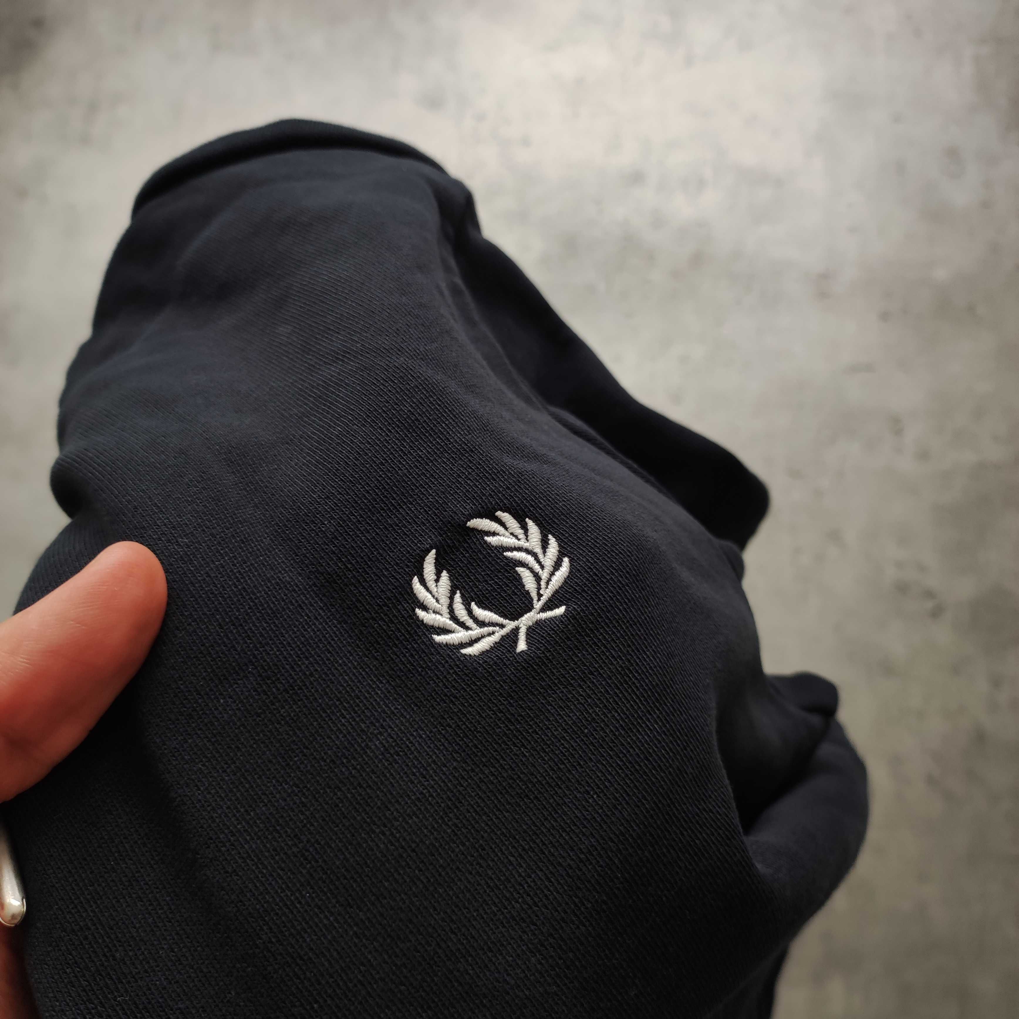 MĘSKA Bluza z Kapturem Rozpinana Granatowa Fred Perry Haft Logo Suwak