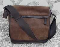 Шикарная мужская коричневая кожаная сумка через плечо для ноутбука coa