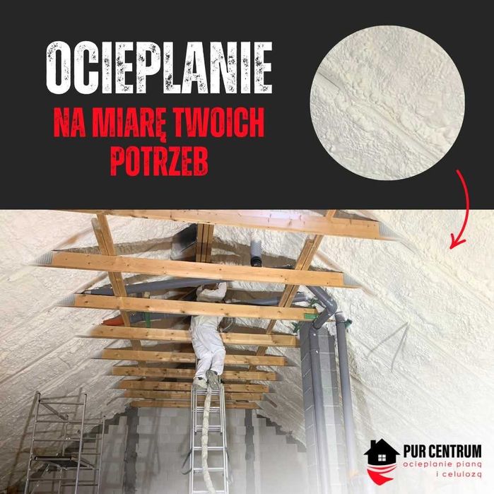 Ocieplenie ocieplanie izolacja pianą piana pianka PUR poddasza dachu