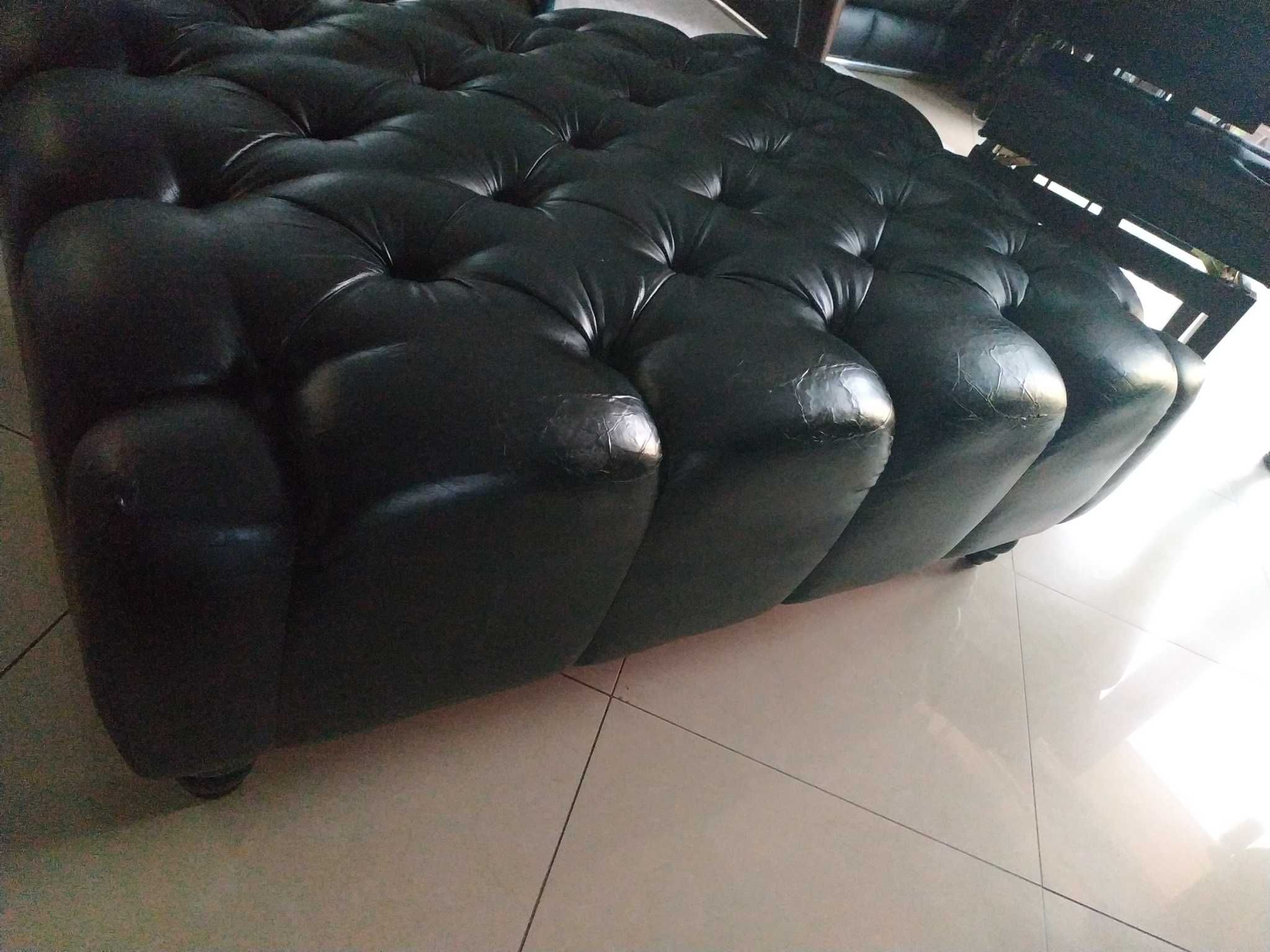 Chesterfield glamour duża pufa 119x82x43 puf czarny głębokie pikowania