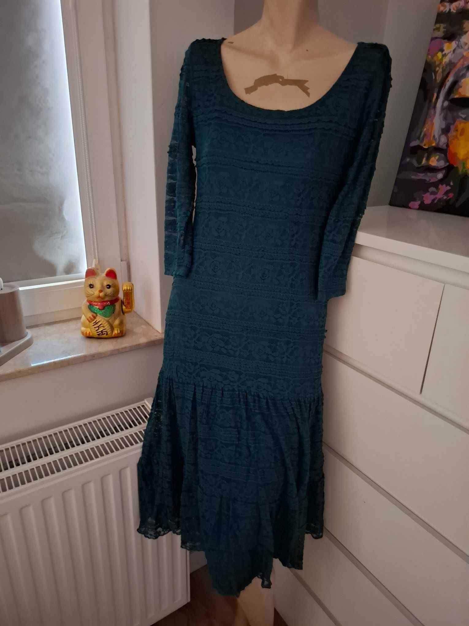 36 S niebieska sukienka midi długa romantyczna boho dziewczeca vintage