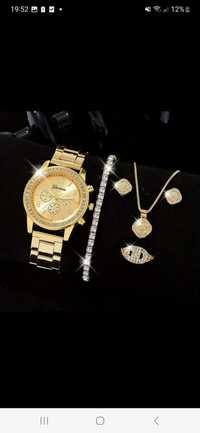 Nowy komplet biżuterii damskiej złotej biżuteria zestaw zegarek