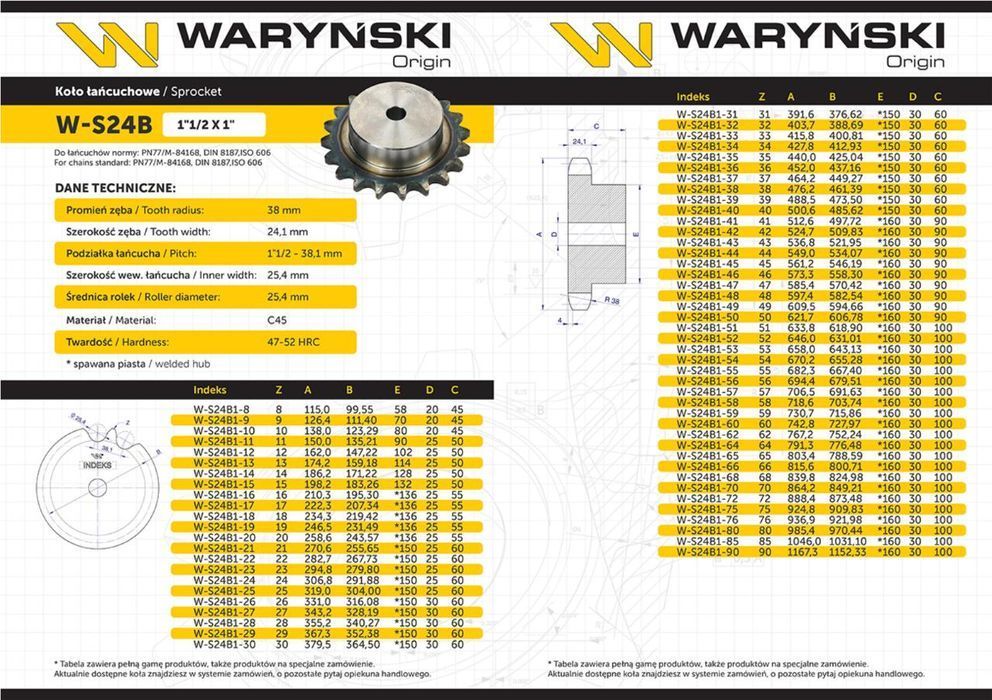 Koło zębate hartowane z kołnierzem 24B-1 (R1 1.1/2) Z-9 Waryński