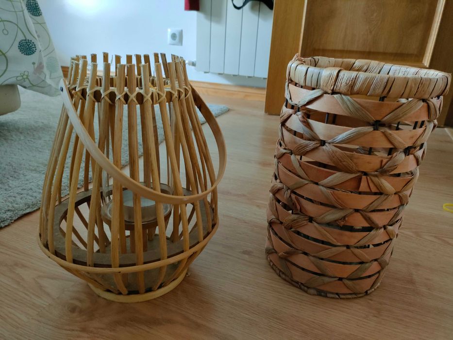 Lanternas porta-velas em bambu/rattan