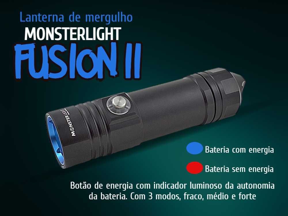 Kit lanterna mergulho Monsterlight Fusion com bateria recarregável