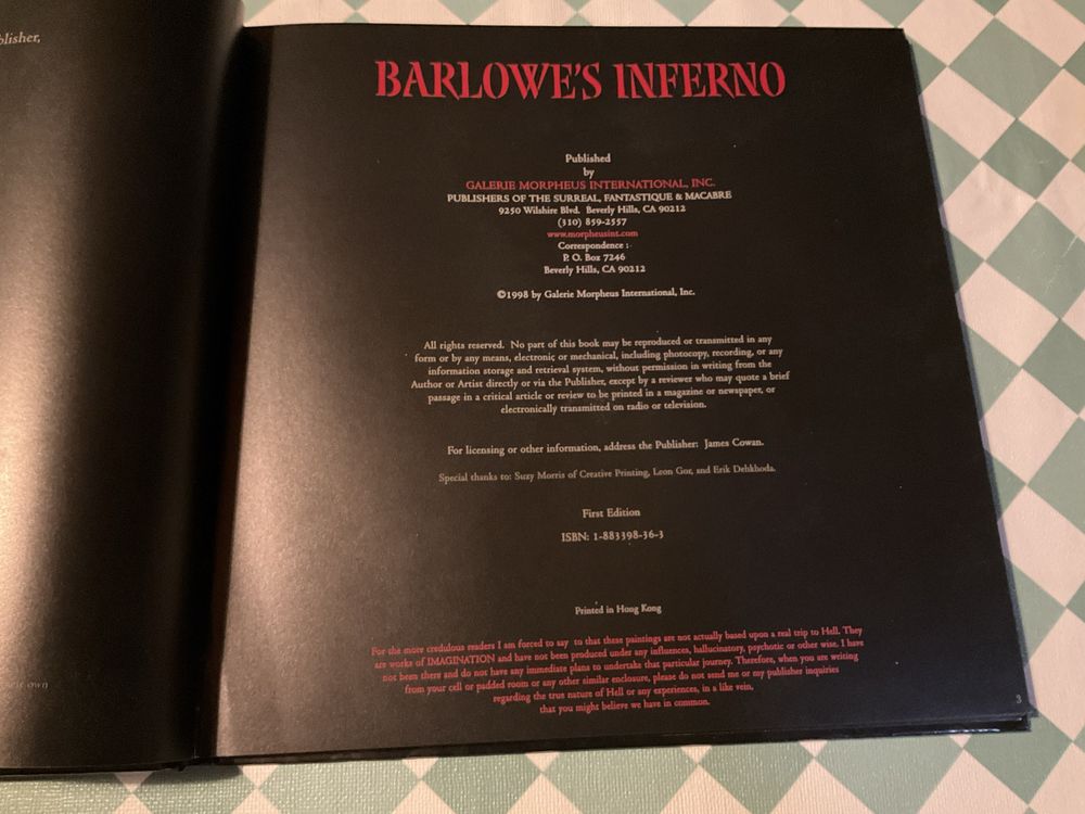 Livro Barlowe's Inferno - 1.ª edição 1998