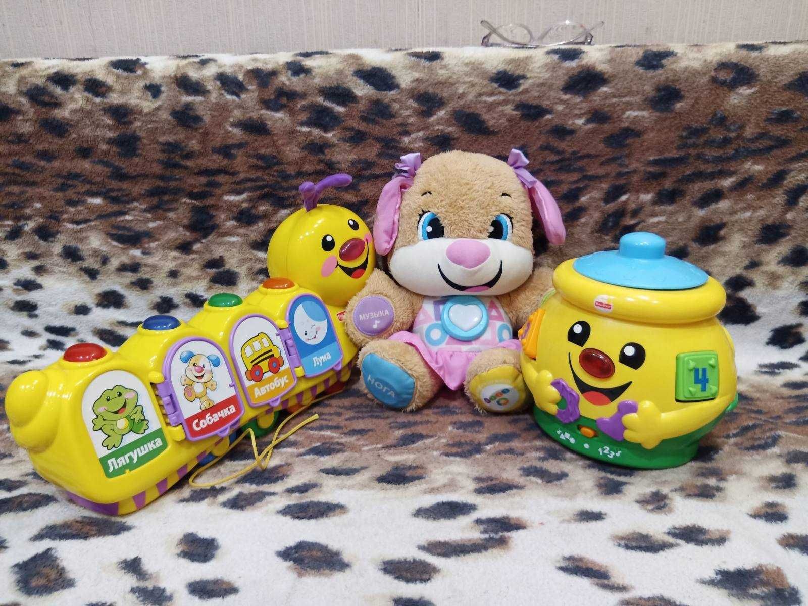 Фішер прайс fisher price гусениця,щенок,собачка, горшок, сортер