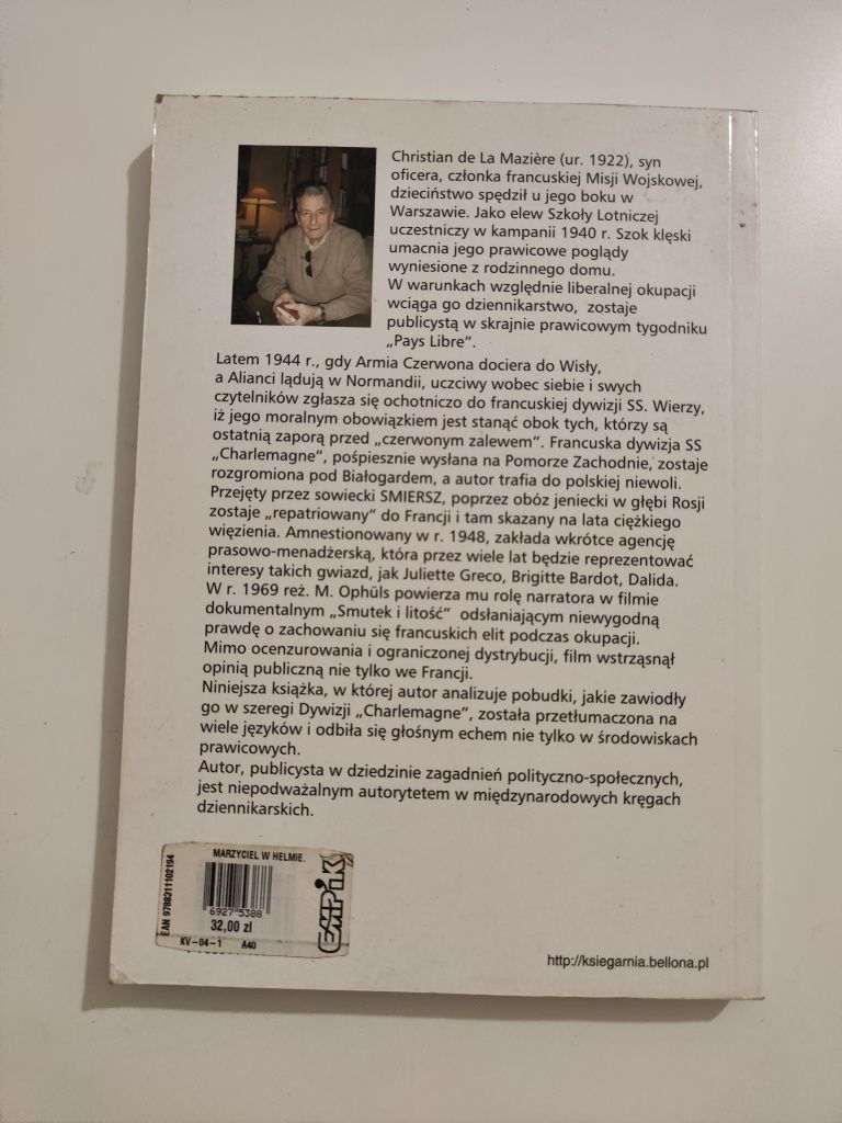 Marzyciel w hełmie Francuz w Waffen SS - Christian de la Maziere