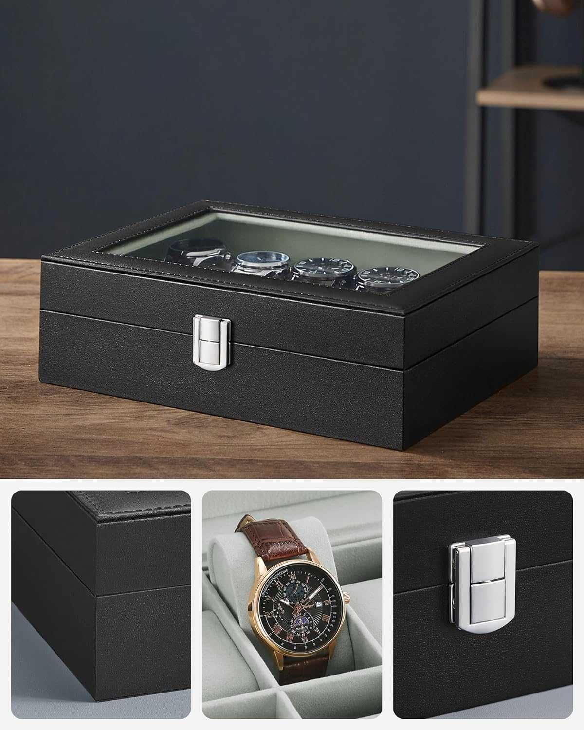 OKAZJA Pudełko na zegarki  10 przegródek organizer na zegarki czarne