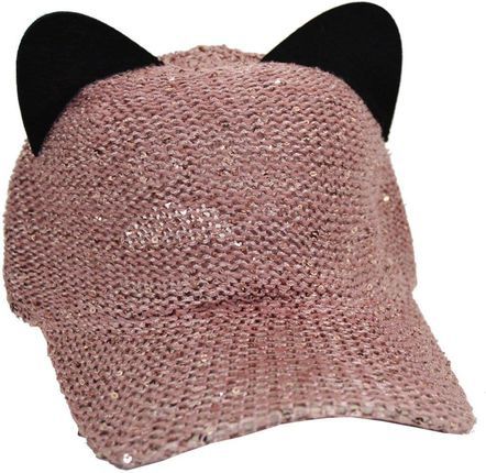 Nowa! Śliczna kociąt czapka z daszkiem cyrkonią pudrowy roż