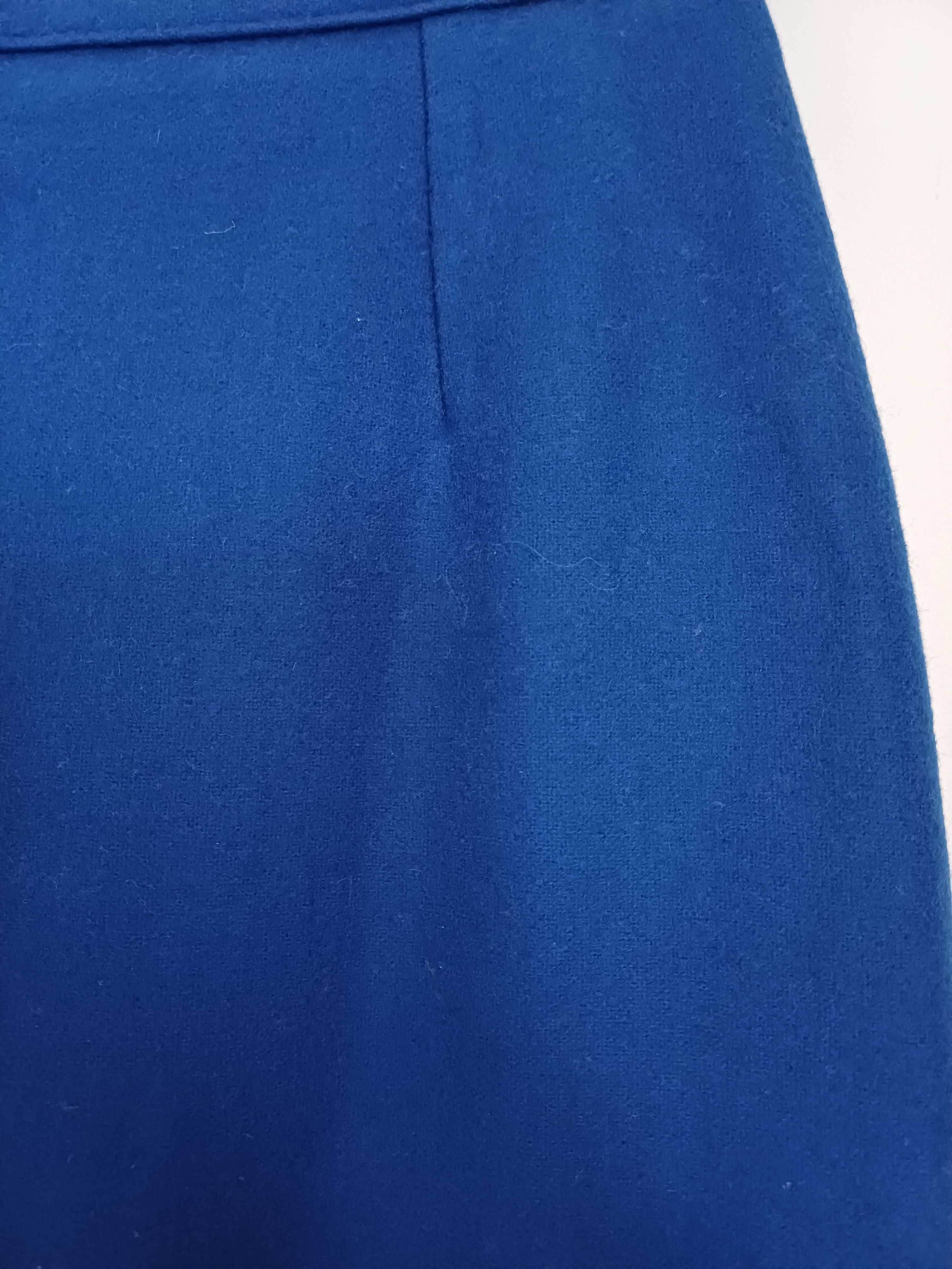 Piękna wełniana kobaltowa spódnica r. 36 wełna