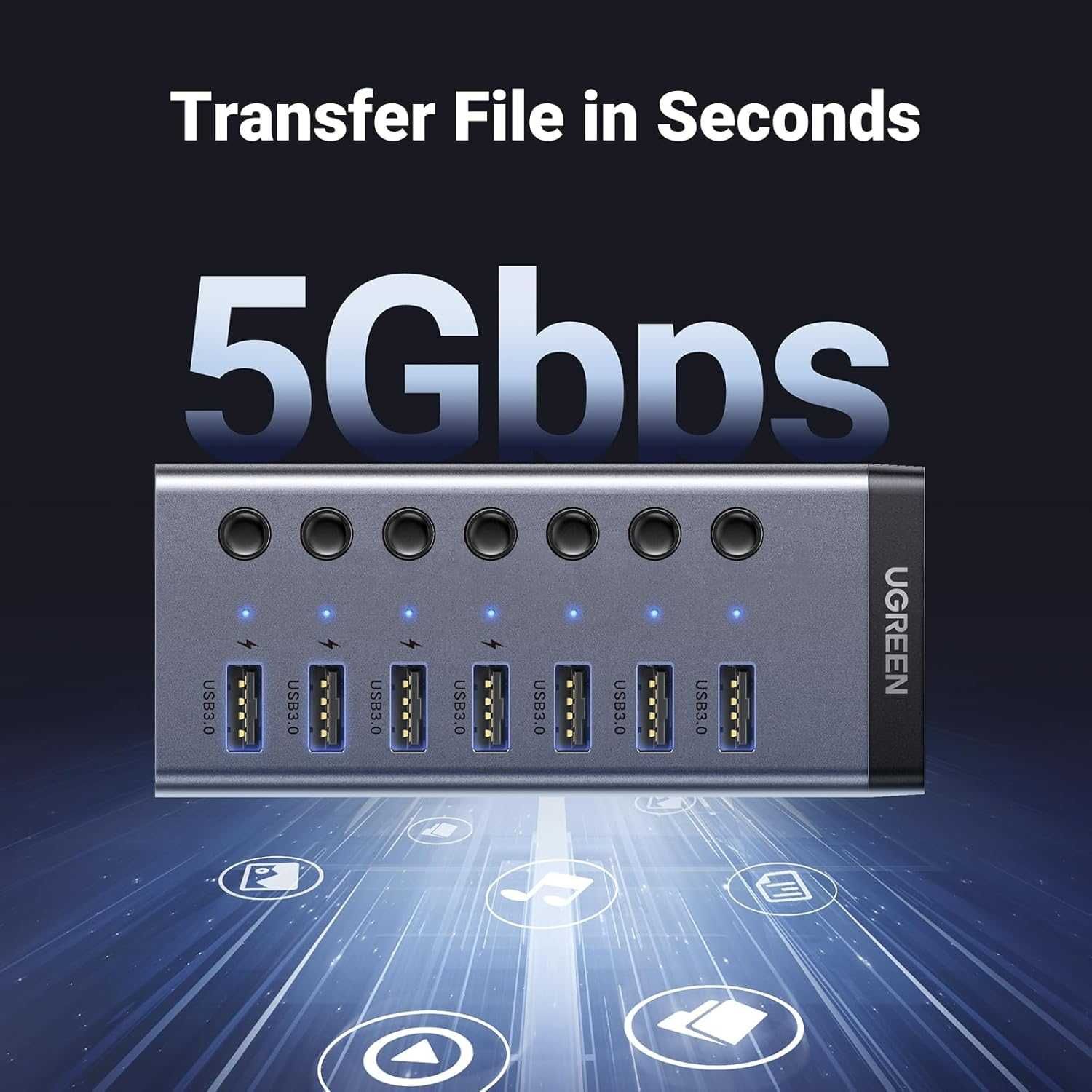 USB-хаб для USB-A USB 3.0 7 портов UGREEN для ноутбука с доп. питанием