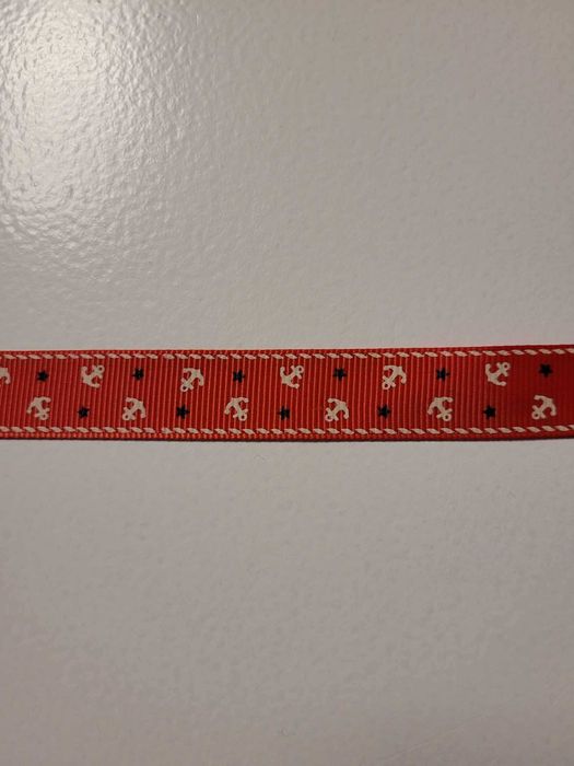 Wstążka rypsowa 16 mm. Kotwice. Czerwona. 5 metrów.