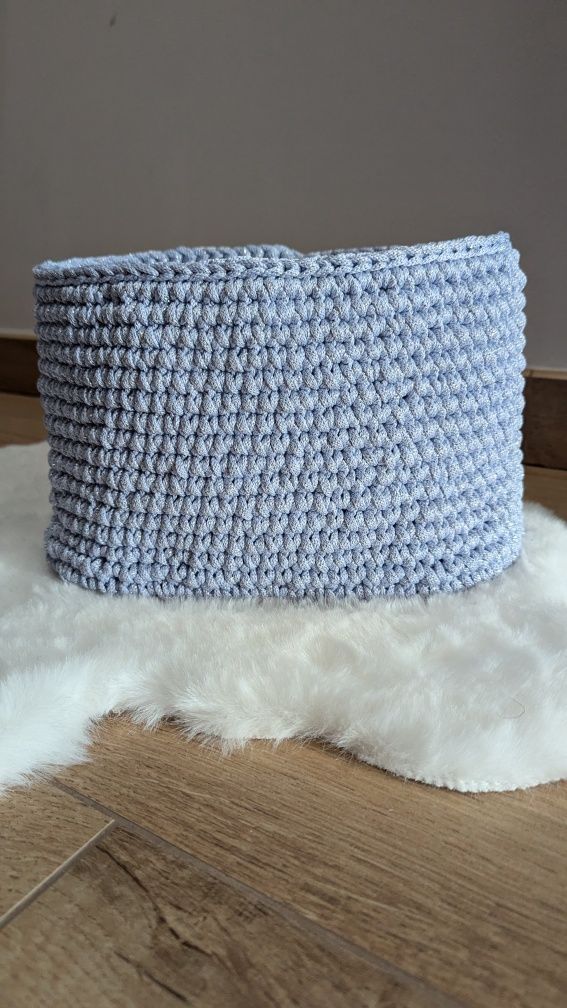 Błękitna z Srebrną nitką Koszyk Kosmetyczka Handmade
