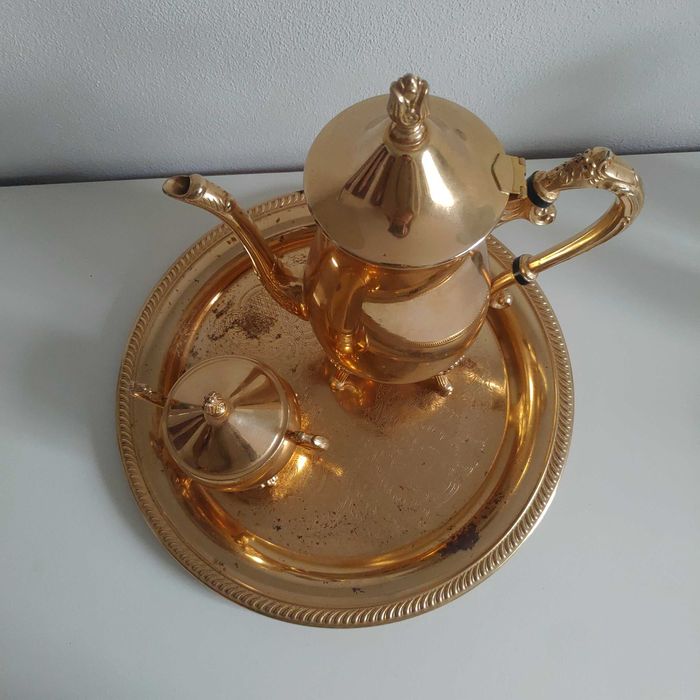 Serviço mesa Conjunto chá café 3 peças folha 24k Antiguidade Velharias