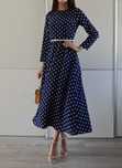 & Other Stories długa granatowa sukienka w kropki retro navy dot 38 M