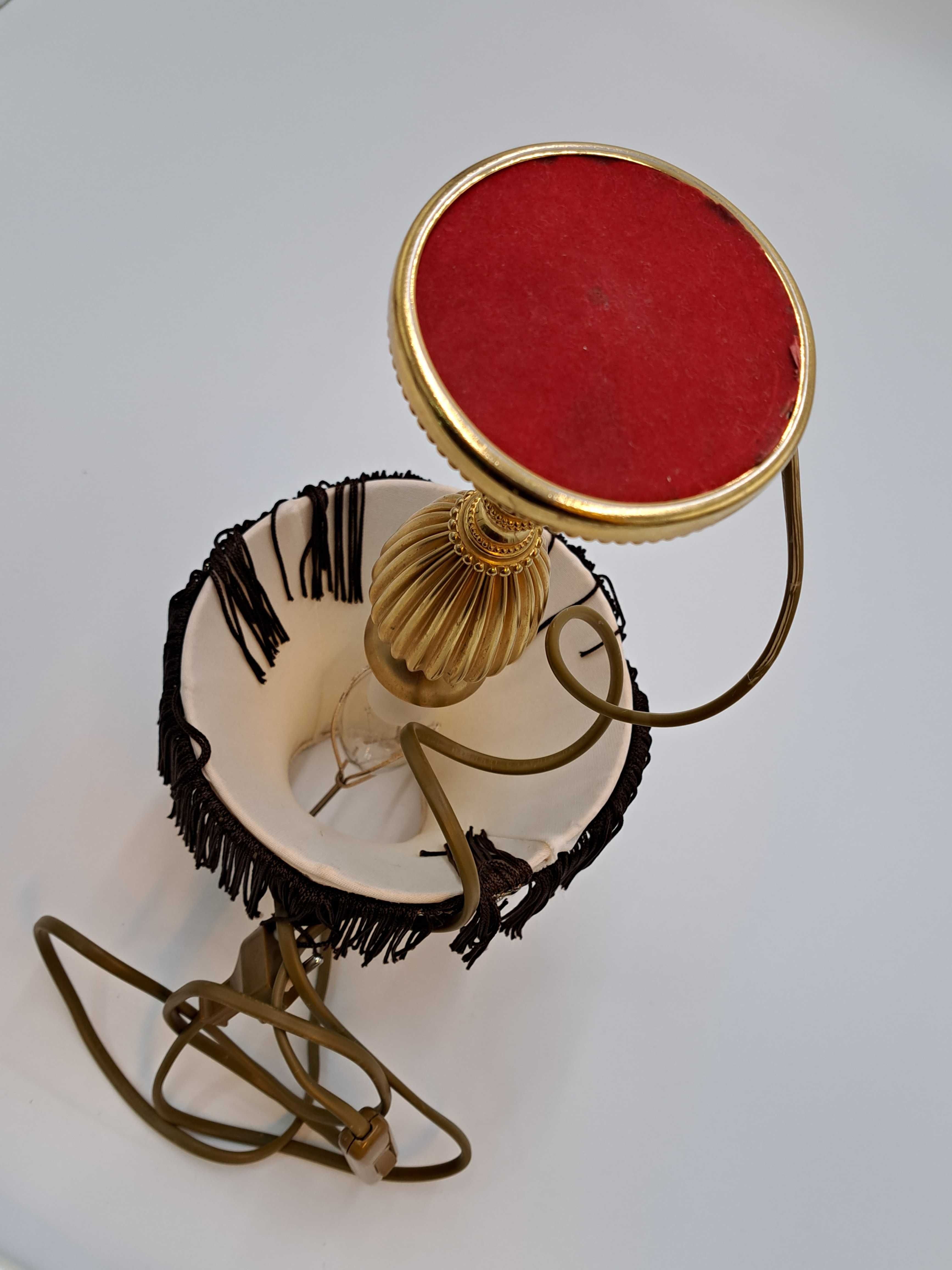 Zabytkowa lampa lampka stołowa mosiężna złota z abażurem frędzle