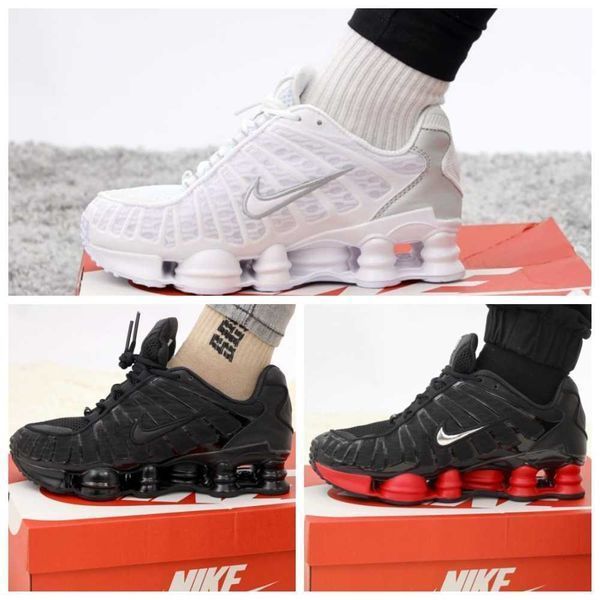 Унисекс черные кроссовки Nike Shox TL белые кросівки найк шокс тл білі