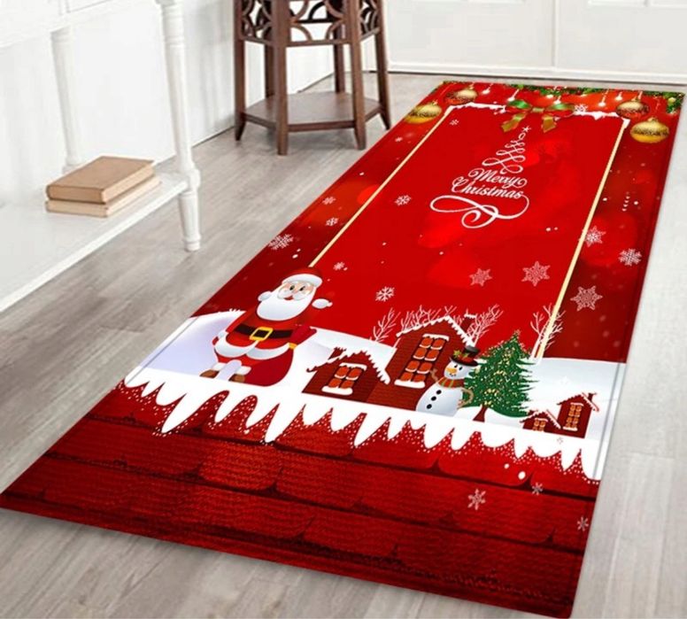 Chodnik Dywan Mikołaj Świąteczny 180x60 cm Antypoślizgowy Mata Ozdoba