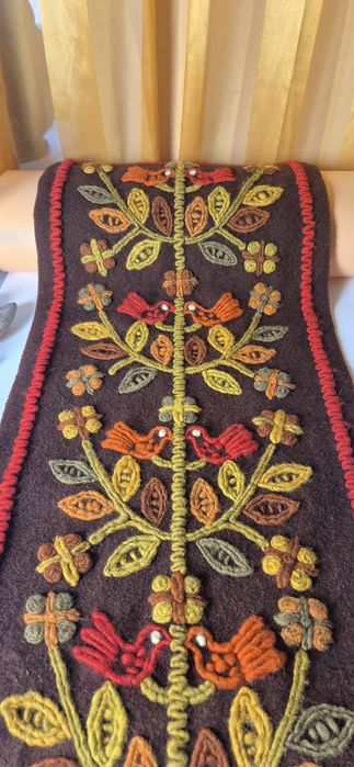 Cepelia PRL duży wełniany kilim z ptaszkami sumak