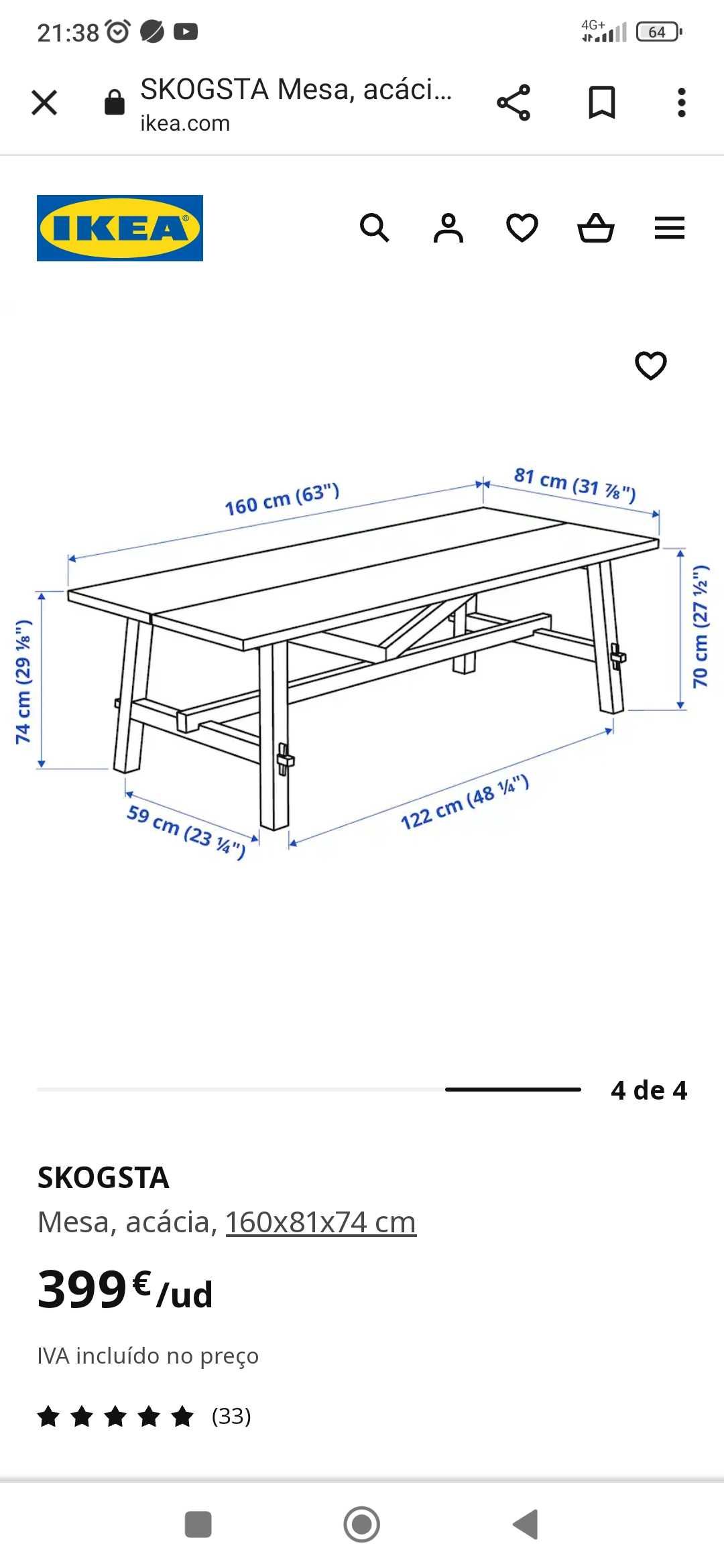 Mesa do IKEA modelo skogsta