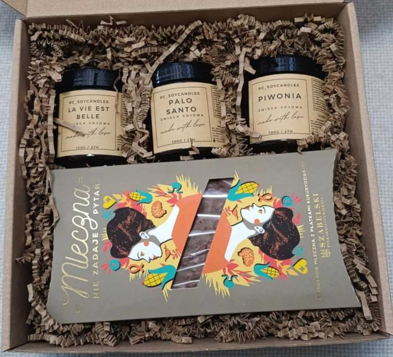 Zestaw Prezentowy 3x Świeca Sojowa 120ml + Czekolada z płatkami Kukur.