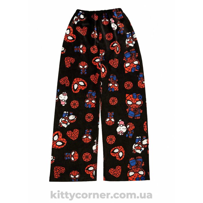 Плюшеві штани hello kitty&spiderman м'які чорні з людиною павуком