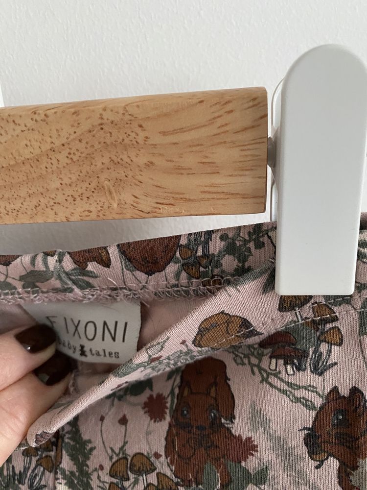 Legginsy fixoni 56/62 brudny róż w króliczki falbanki brązowe