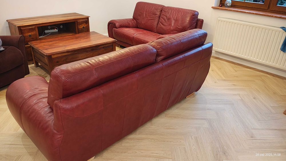 Sofa 3,2,1 Czerwona skóra naturalna Producent Polska