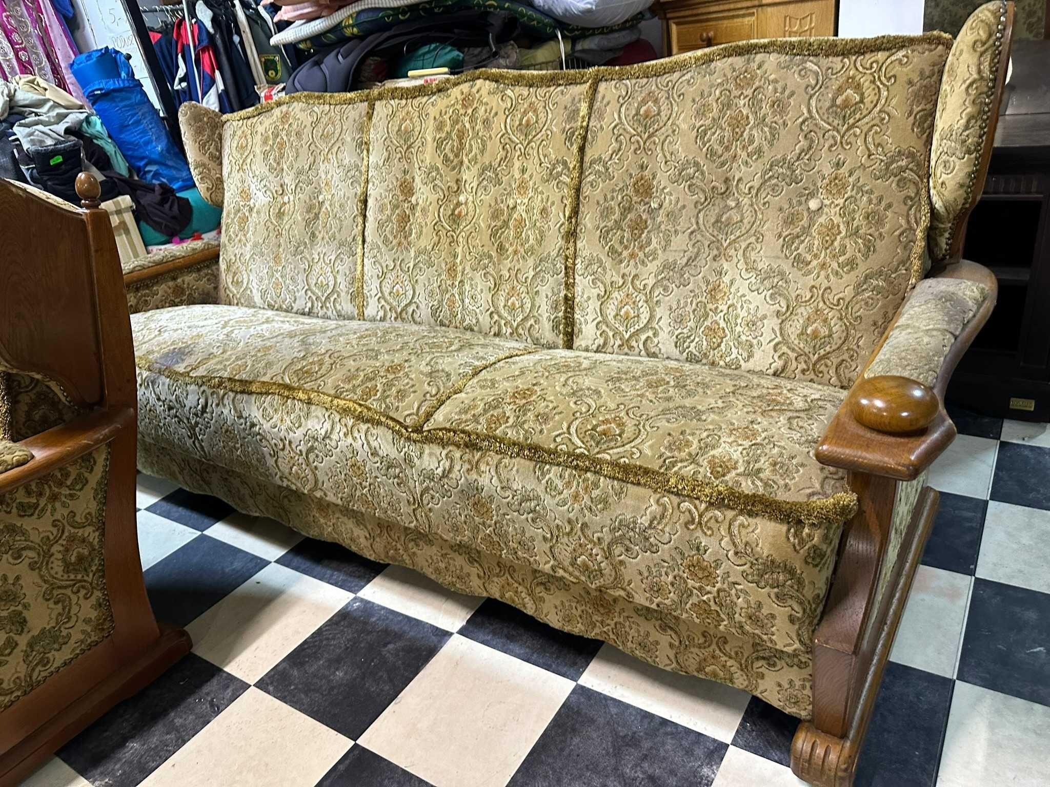 Antyczny Zestaw Wypoczynkowy z Niemiec Sofa i Dwa Fotele w Stylu Retro