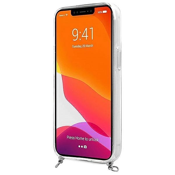 Etui Guess 4G Grey Strap Silver Chain na iPhone 13 mini - przezroczyst