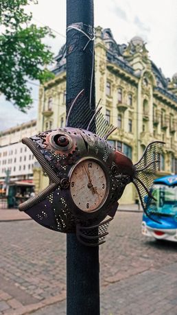 Інтер'єрна скульптура риба стимпанк мистецтво искусство годинник часы