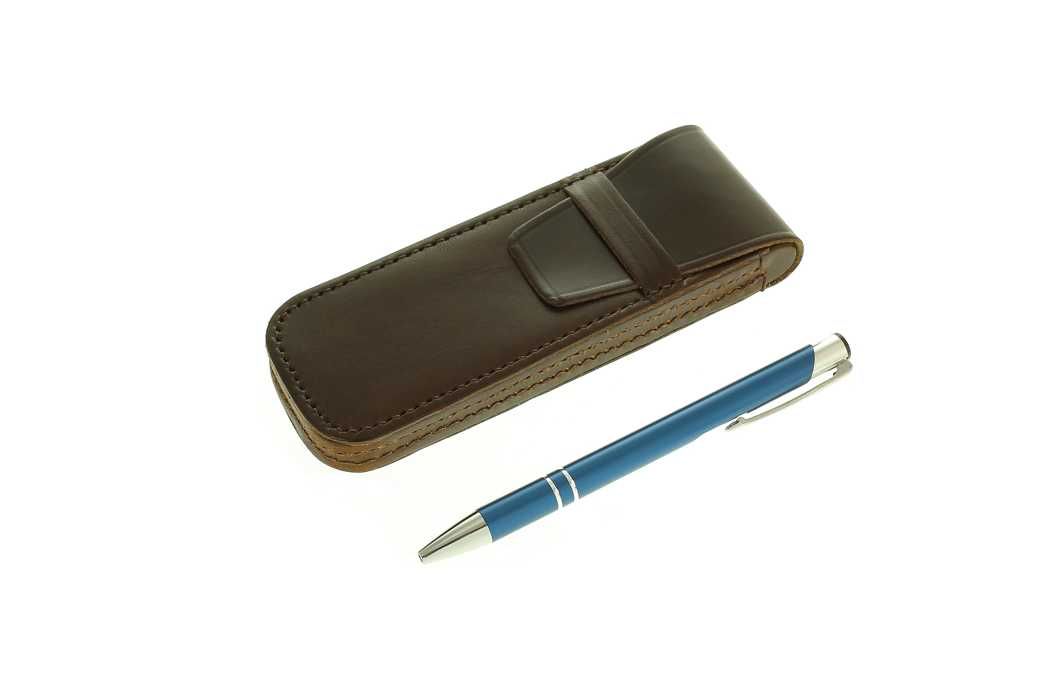Skórzany piórnik na długopisy etui na pióro długopis brązowe skóra