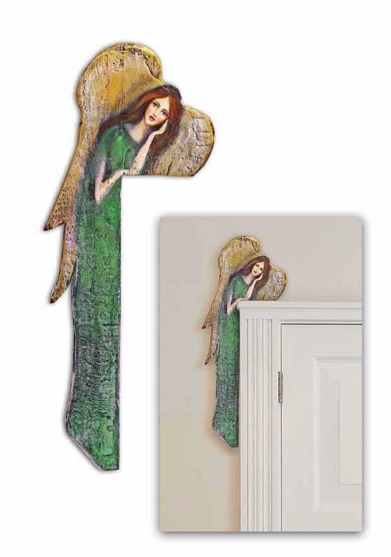 Ręcznie malowany drewniany aniołek nad drzwi prezent roczek