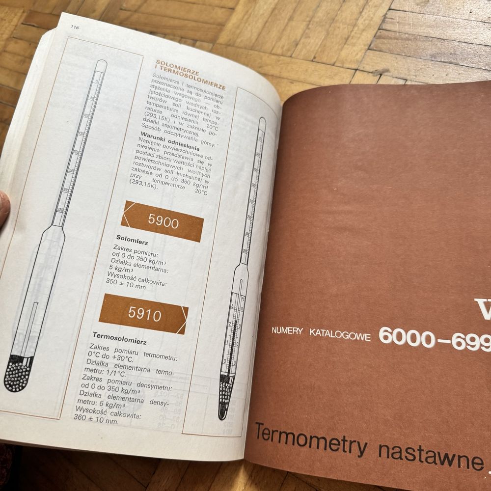 Stary katalog termometrów areometrów szklanych prl 1976 laboratorium