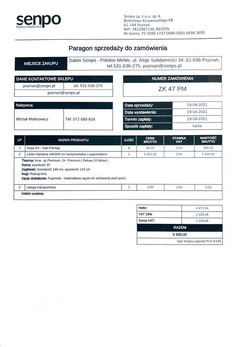 Nowe Łóżko Kontynentalne SENPO KANTANA