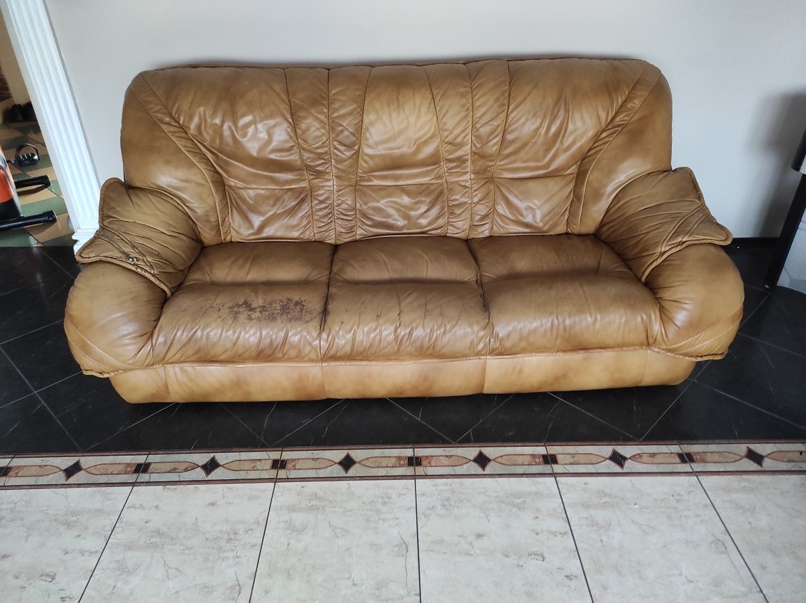 Komplet wypoczynkowy sofa skórzana 3+2+1