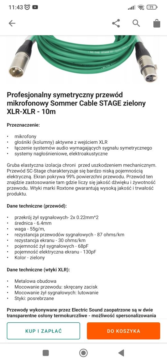 Przewód mikrofonowy XLR Sommer Cable