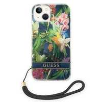 Etui Guess Flower Strap do iPhone 14, Niebieskie z Kwiatowym Motywem